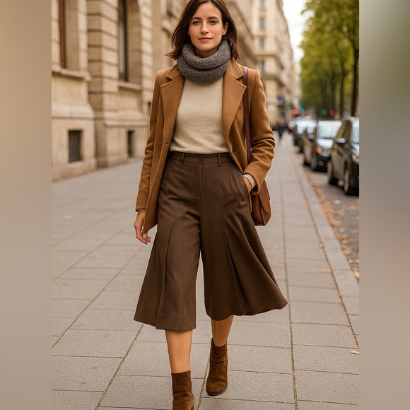 Joseph Ribkoff Brown Pleated Gaucho Pants Vintage Size 8 - Picture 12 of 12